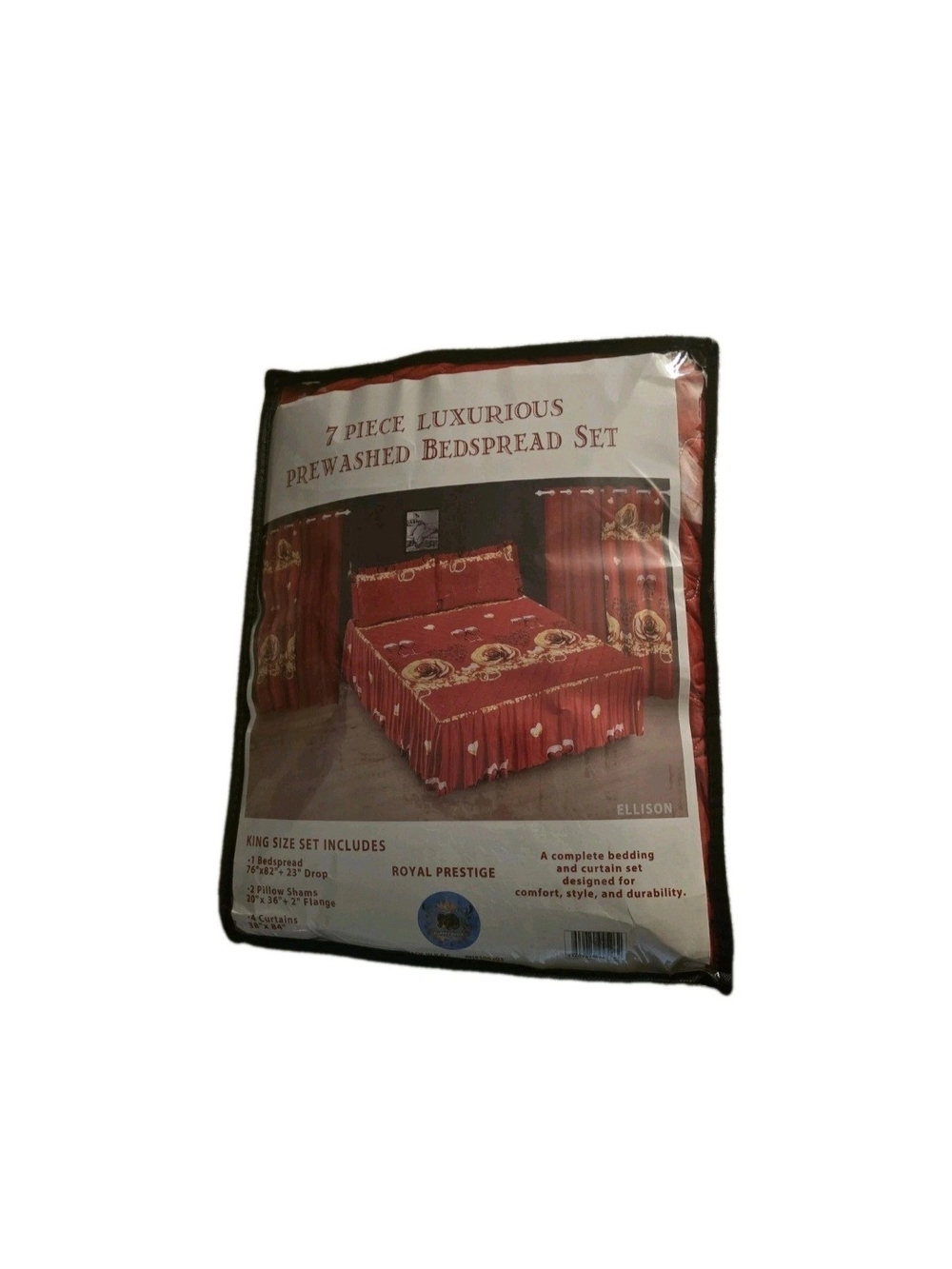 7-Piece Bedspread Set in Deep Red with Gold Accents